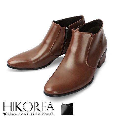 【HIKOREA】韓國空運/韓國男鞋。男款素面簡約拼接側拉鍊紳士高筒尖頭皮鞋(73-378共2色/現貨+預購)