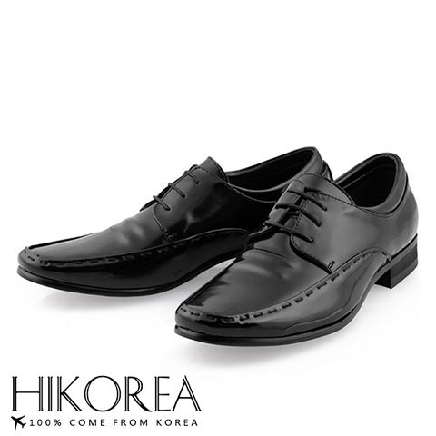 【HIKOREA】韓國空運/韓國男鞋。男款簡約亮面皮革粗針縫線裝飾紳士皮鞋(73-385/現貨+預購)