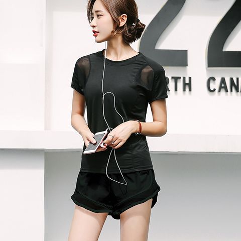 狐狸姬，網紗三件式瑜珈服路跑運動衣(M-XL)