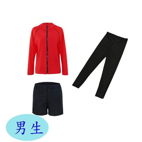 Biki 比基尼妮 泳衣夏光情侶泳衣三件組沖浪水母衣(男M-XXL)