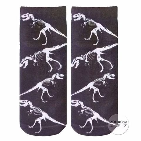 【摩達客】美國進口Living Royal暴龍恐龍化石 短襪腳踝襪彈性襪圖案襪