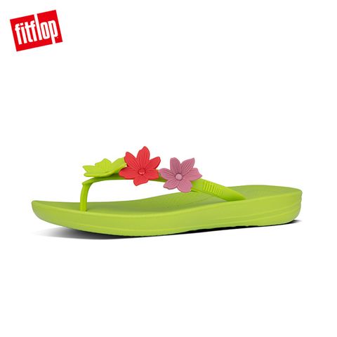 【FitFlop】IQUSHION FLOWER FLIP-FLOPS 花飾輕量人體工學戲水夾腳涼鞋-女(檸檬綠)