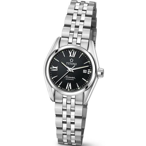 【TITONI瑞士梅花錶】 空中霸王系列 黑色錶盤/不鏽鋼鍊帶-27mm(23909 S-343)