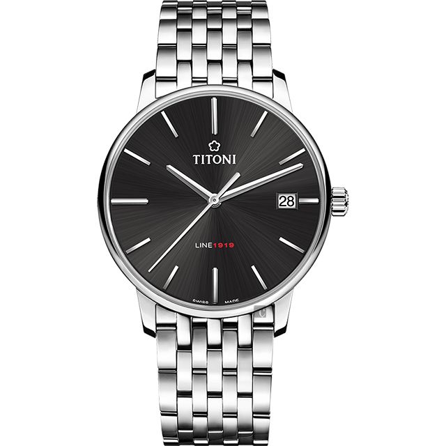 TITONI 梅花錶   LINE1919 百年紀念 T10 機械錶-炭黑x銀/40mm 83919 S-576