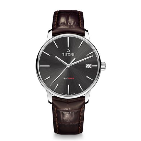 TITONI 梅花錶 【瑞士】LINE1919 百周年系列 T10 超薄自製機芯 炭灰面皮帶40mm(83919 S-ST-576)