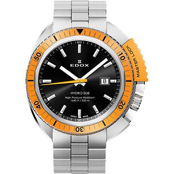 EDOX Hydro Sub 北極潛水500米石英手錶-黑x橘框/46mm E53200.3OM.NIN