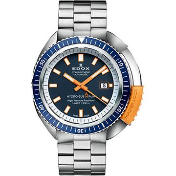 EDOX Hydro Sub 限量北極潛水500米機械錶-藍x橘/46mm E80201.3BUO.BU