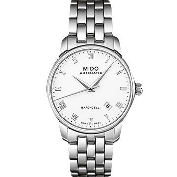 618購物節★送好禮MIDO 美度 Baroncelli 復刻羅馬機械錶-白x銀/38mm M86004261