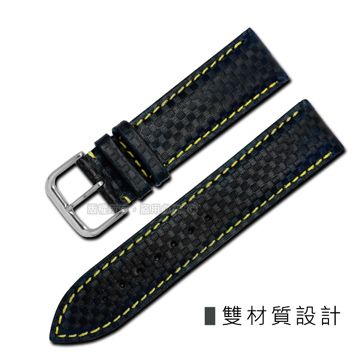 Watchband / 18.20.22mm / 時尚指標仿碳纖維雙材質錶帶 黑黃色 213-CH10-Y