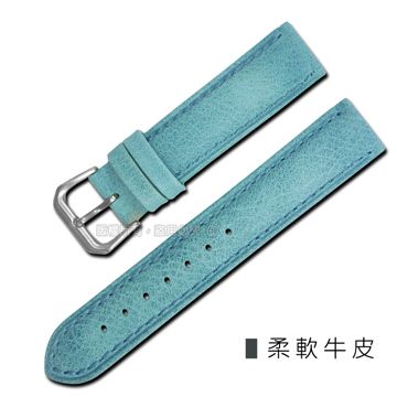 Watchband /各品牌通用柔軟簡約質感車線牛皮錶帶 藍色