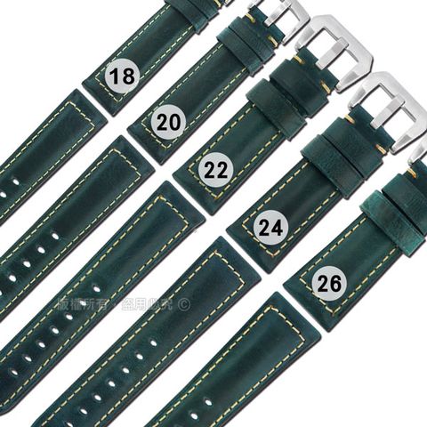 Watchband /各品牌通用 經典復刻 百搭款 厚實柔軟 真皮錶帶 深藍綠色