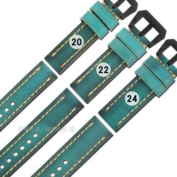 Watchband  /各品牌通用 經典復刻 柔軟 加厚款 真皮錶帶 藍綠色 829-01-BEB