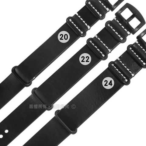 Watchband / 20.22.24mm / 各品牌通用 一體成形 百搭款 經典復刻 柔軟舒適 油蠟牛皮錶帶 黑色