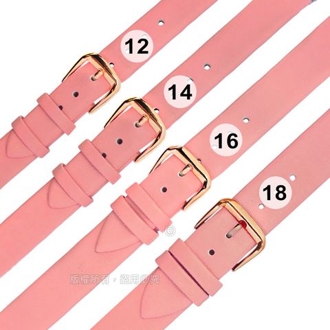 Watchband / 12.14.16.18 mm / 超薄 各品牌通用 簡約經典 真皮錶帶 鍍玫瑰金不鏽鋼扣頭 粉紅色 809-02-PK-R