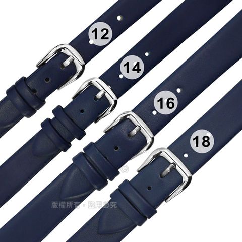 Watchband / 12.14.16.18 mm / 超薄 各品牌通用 簡約經典 真皮錶帶 不鏽鋼扣頭 深藍色 809-02-BE-S