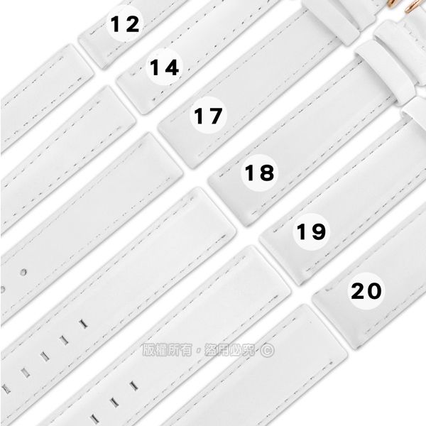 Watchband  / 12.14.17.18.19.20 mm / 各品牌通用 DW 復刻真皮替用錶帶 鍍玫瑰金不鏽鋼扣頭 白色 828-02-WE