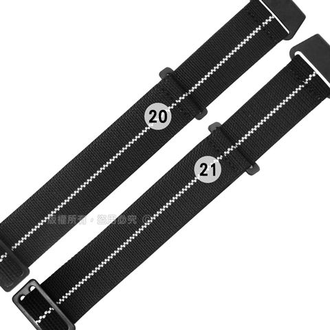 Watchband / 20.21 mm / 各品牌通用 穿戴方便 輕便柔軟 不鏽鋼扣頭 彈性尼龍錶帶 黑白色 829-33-BKW-B