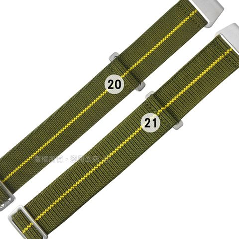 Watchband / 20.21 mm / 各品牌通用 穿戴方便 輕便柔軟 不鏽鋼扣頭 彈性尼龍錶帶 綠黃色 829-33-GNY-S