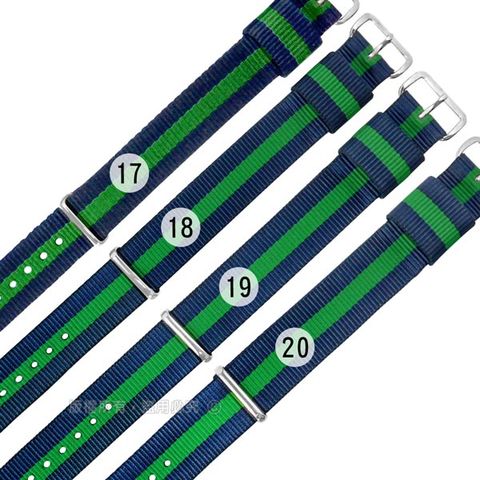 Watchband / 17.18.19.20 mm / DW 各品牌通用 時尚撞色 不鏽鋼扣頭 尼龍錶帶 藍x綠 828-31-BGB-S