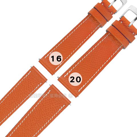 Watchband / 16.20 mm / HERMES 愛馬仕 質感車線 高級替用真皮錶帶 橘x白色縫線 ＃213-HMA-A34W