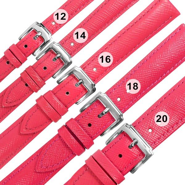 Watchband  / 各品牌通用 真皮防刮壓紋錶帶 不鏽鋼扣頭 桃紅色 601-K-09