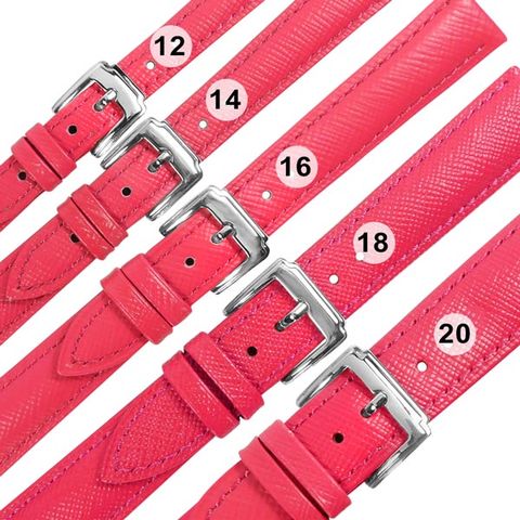 Watchband / 各品牌通用 真皮防刮壓紋錶帶 不鏽鋼扣頭 桃紅色 601-K-09