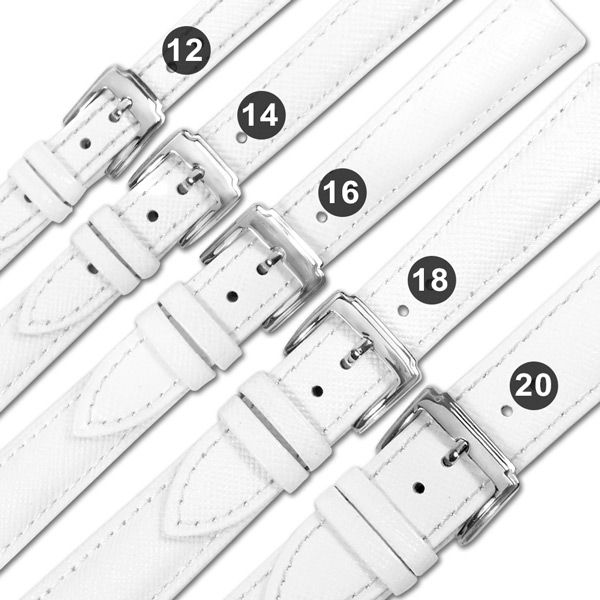 Watchband  / 各品牌通用 真皮防刮壓紋錶帶 不鏽鋼扣頭 白色 601-K-08