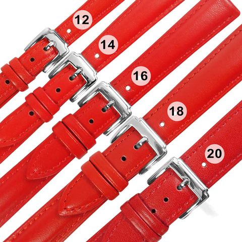 Watchband / 各品牌通用 經典色系 真皮錶帶 不鏽鋼扣頭 紅色