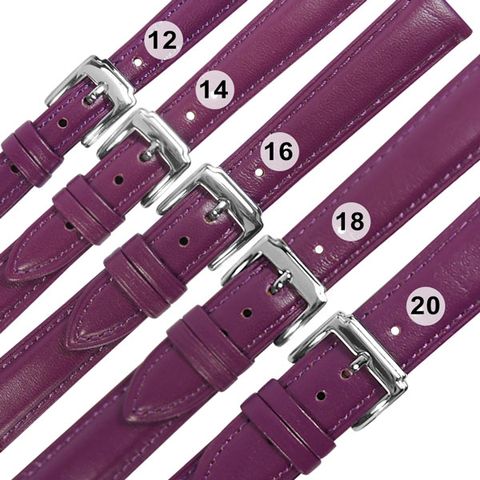 Watchband / 各品牌通用 經典色系 真皮錶帶 不鏽鋼扣頭 紫色