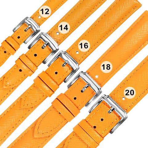 Watchband / 各品牌通用 真皮防刮壓紋錶帶 不鏽鋼扣頭 橘黃色