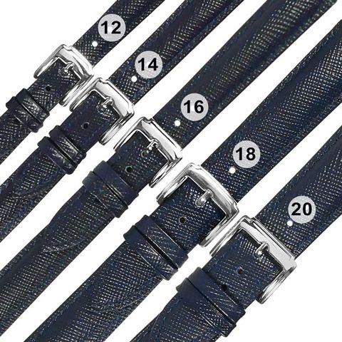 Watchband / 各品牌通用 真皮防刮壓紋錶帶 不鏽鋼扣頭 藏青色