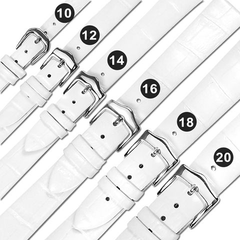 Watchband / 各品牌通用 真皮壓紋錶帶 不鏽鋼扣頭 白色