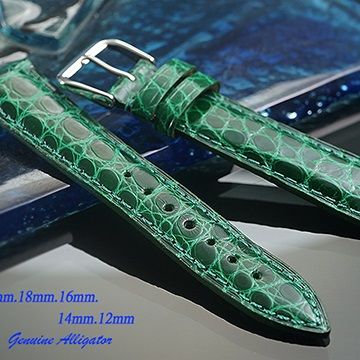 進口純正鱷魚皮高級錶帶短款墨綠色 ( .20mm.18mm.16mm.14mm.12mm)