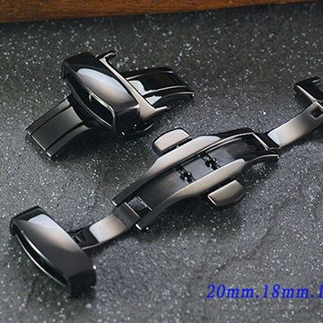  高品質黑色雙向彈壓式摺疊扣(蝴蝶扣)( 24mm.22mm.20mm.18mm.16mm.14mm.12mm)