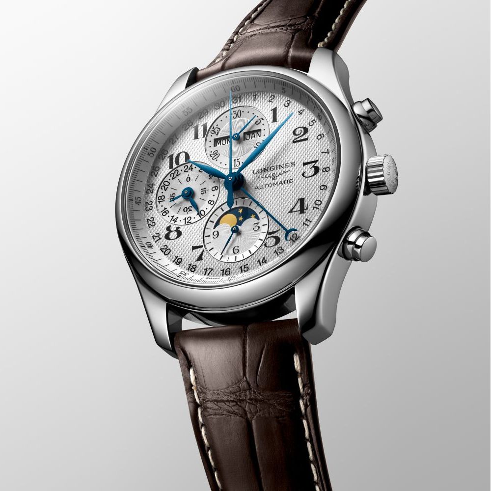 LONGINES 浪琴巨擘系列全日曆月相計時碼錶-銀x咖啡/42mm L27734783