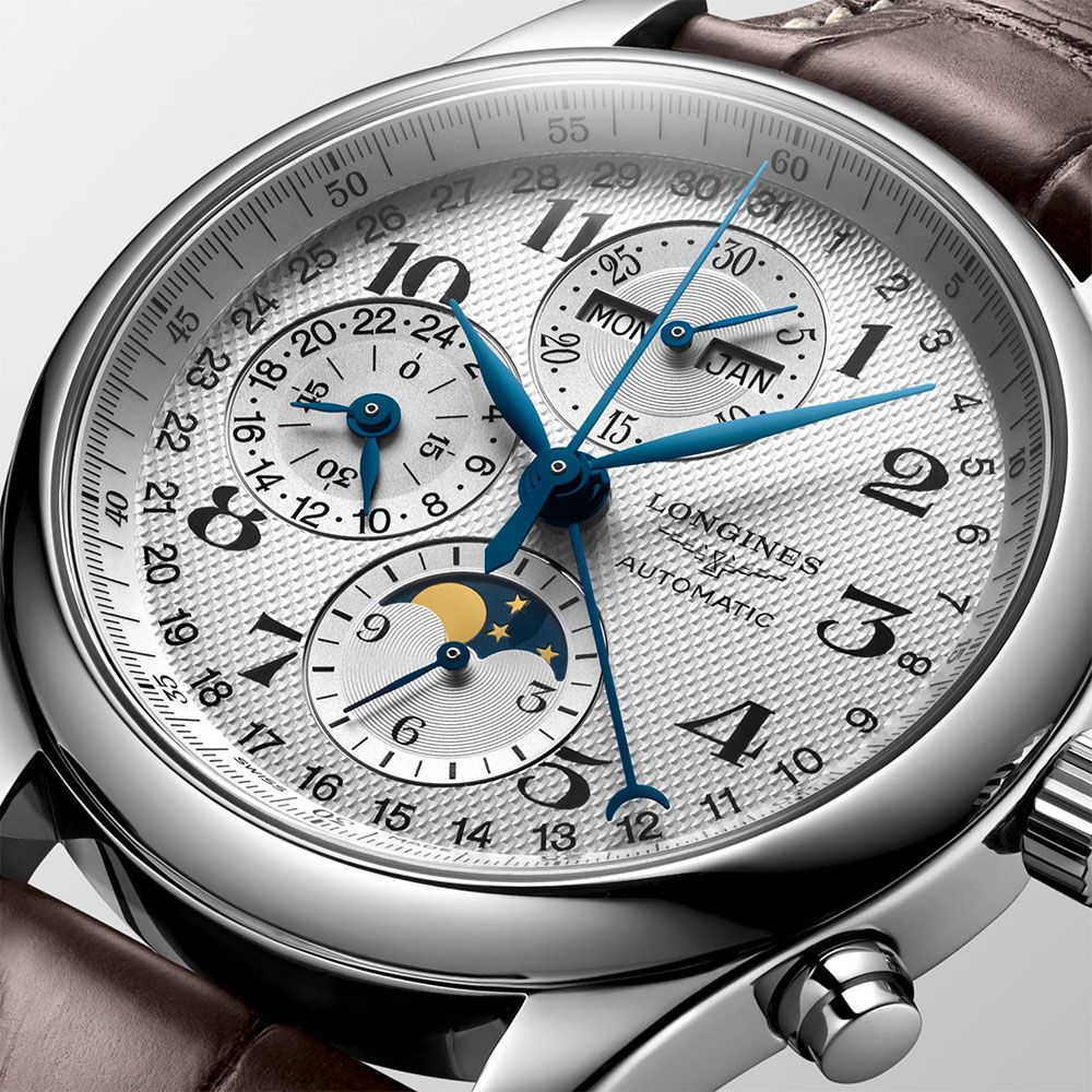 LONGINES 浪琴巨擘系列全日曆月相計時碼錶-銀x咖啡/42mm L27734783