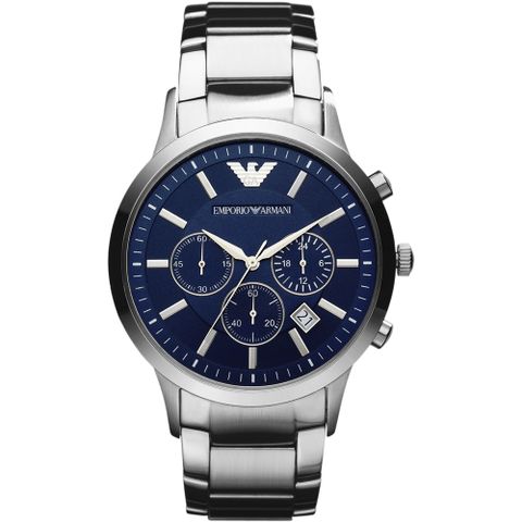 618購物節★精選推薦Emporio Armani Classic 王者時尚家三眼計時手錶-藍x銀/43mm AR2448