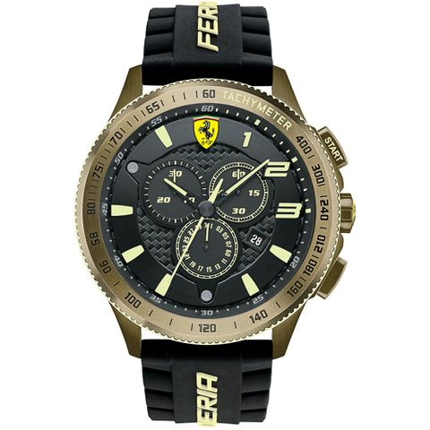 送限量贈品，送完為止Scuderia Ferrari 法拉利金色飆騎三眼計時賽車錶 FA0830244