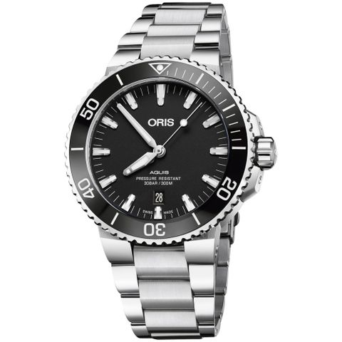 ORIS 豪利時 Aquis 時間之海潛水300米日期機械錶-黑/43.5mm 0173377304154-0782405PEB