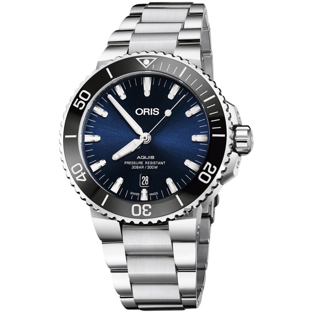 ORIS 豪利時 Aquis 時間之海潛水300米日期機械錶-藍x銀/43.5mm 0173377304135-0782405PEB