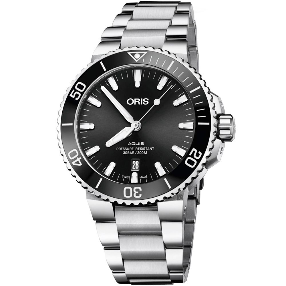 ORIS 豪利時 Aquis 時間之海潛水300米日期機械錶-黑/43.5mm 0173377304134-0782405PEB