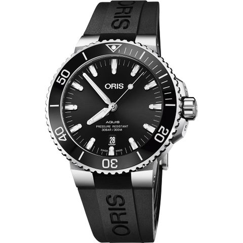 ORIS 豪利時 Aquis 時間之海潛水300米日期機械錶-黑/43.5mm 0173377304134-0742464EB