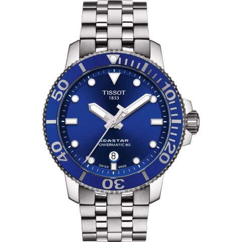 618購物節★送好禮TISSOT 天梭 Seastar 1000 海洋之星300米潛水機械錶-藍x銀/43mm T1204071104100