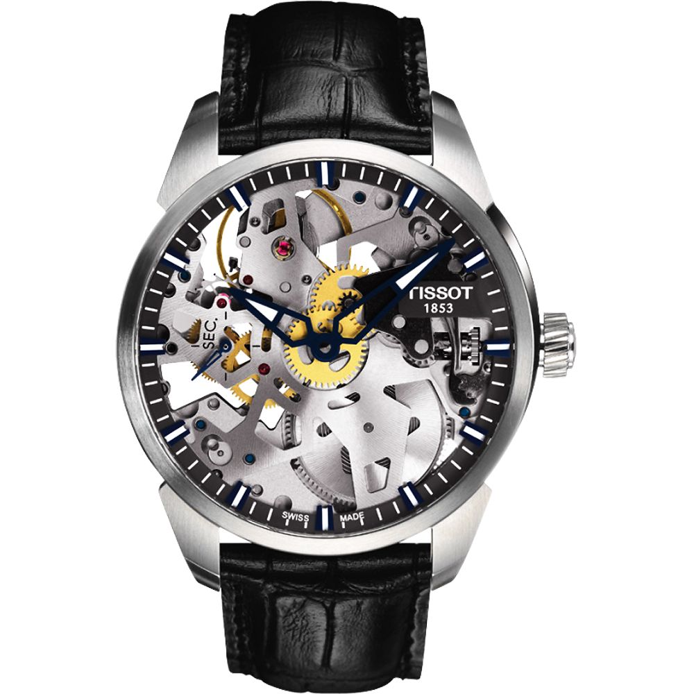 TISSOT 天梭 T-Classic T-Complication 鏤空手動上鍊手錶-43mm T0704051641100