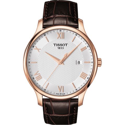 TISSOT 天梭 Tradition 羅馬經典大三針石英手錶-玫瑰金框x咖啡/42mm T0636103603800
