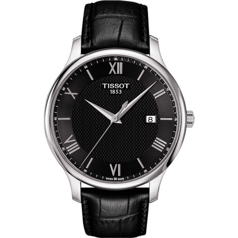 TISSOT 天梭 Tradition 羅馬經典大三針石英手錶-黑/42mm T0636101605800