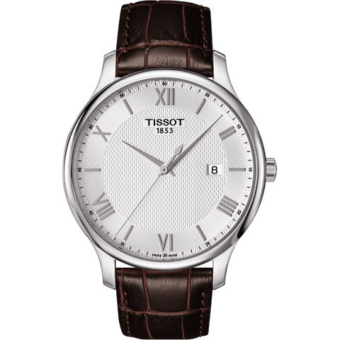 TISSOT 天梭 Tradition 羅馬經典大三針石英手錶-銀x咖啡/42mm T0636101603800