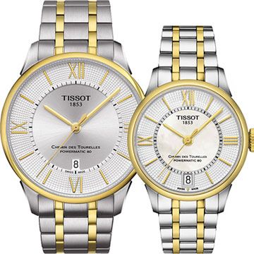 TISSOT 天梭 杜魯爾系列機械動力80對錶-雙色/42+32mm T0994072203800+T0992072211800