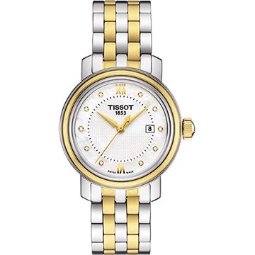 TISSOT 天梭 Bridgeport 寶環系列真鑽石英女錶-珍珠貝x雙色版/29mm T0970102211600