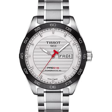 TISSOT 天梭 PRS516 賽車動力儲存80機械錶-銀x黑圈/42mm T1004301103100